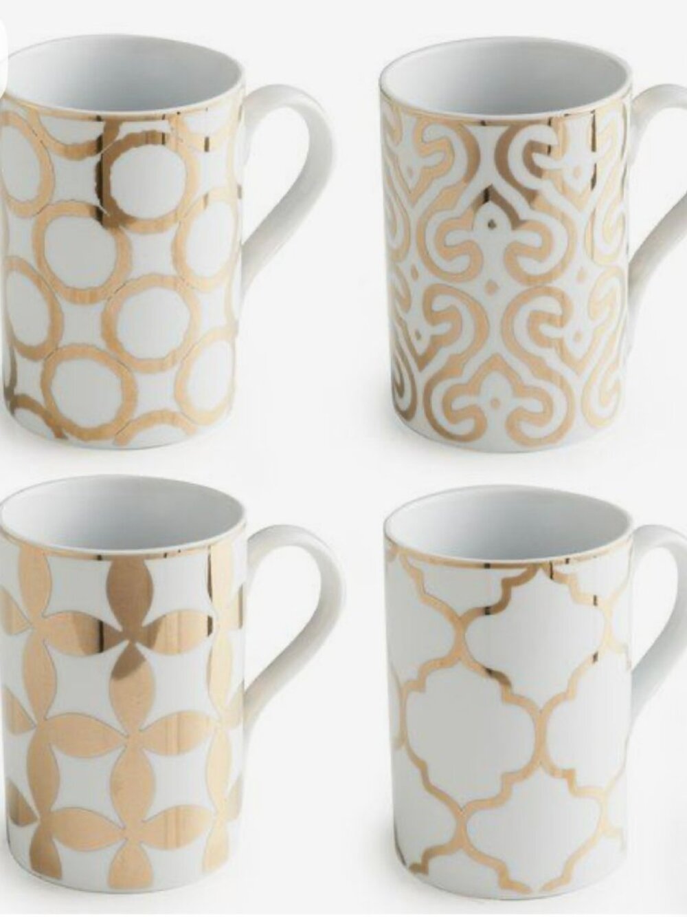 Rosanna "Luxe Moderne" Porcelain and 24 karat gold, set of 4 mugs, NWOT